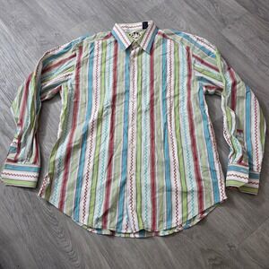 Robert Graham Mens L/G Striped Button Up Long‎ Sleeve Shirt Colorful